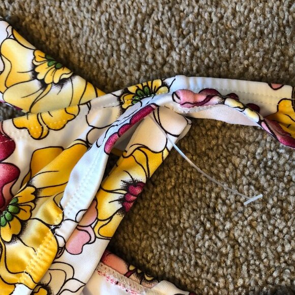 NEW NWOT JAG JEANS Yellow Pink White Tropical Floral Y2K 00s Bikini BOTTOM XL - Picture 6 of 8